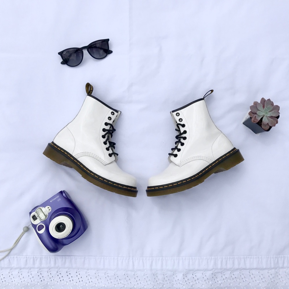 Dr. Martens 1460 White Patent Leather Boots Size 6