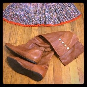 Cognac knee high boots with buttons