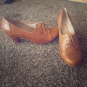 Brown lace up Oxford heels