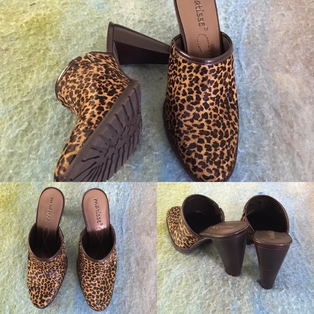 Matisse leather and faux fur animal print heels