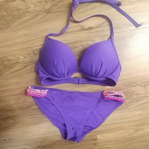 Purple bikini set push up top