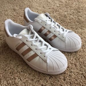Women's Rose Gold Adidas Superstars