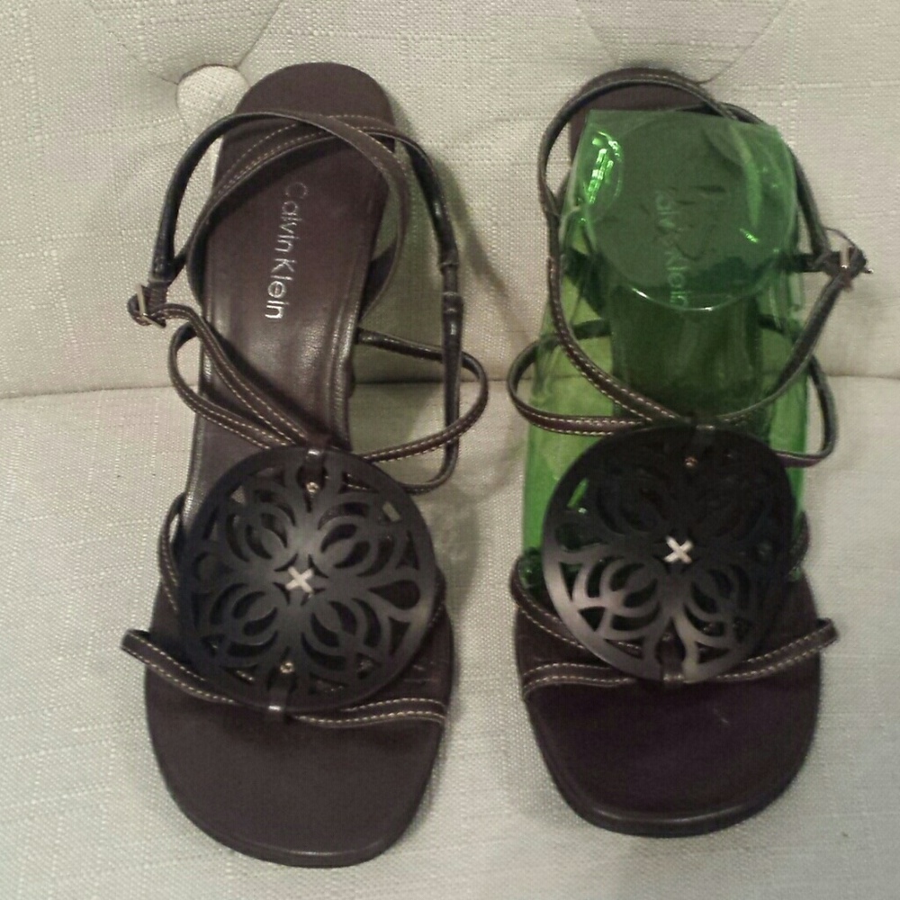 Calvin Klein leather strappy brown sandals