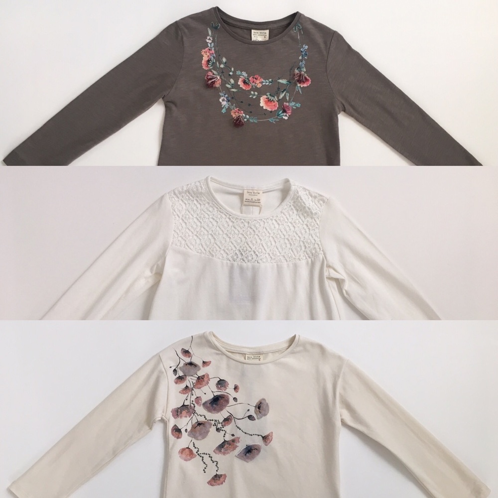 Bundle of 3 Zara Girls Long Sleeve Shirts