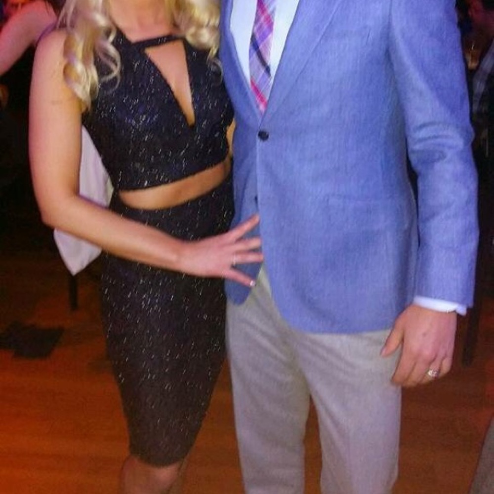 Black beaded 2 piece midi dress