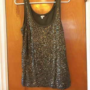 Army green J. Crew sequins tank top