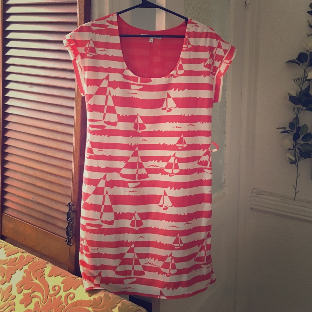 Cute red/orange and White Sailboat dress!