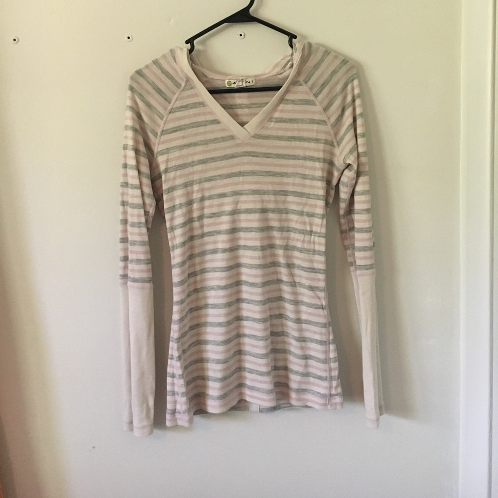 Long sleeve Merino wool hooded Pullover w stripes