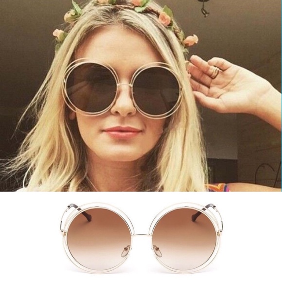 LAST PAIR! Large Round Sunglasses-Brown/Gold - Picture 2 of 7