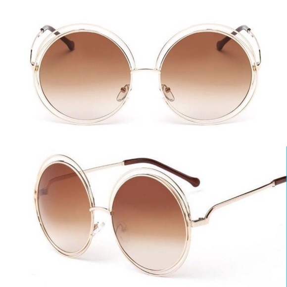 LAST PAIR! Large Round Sunglasses-Brown/Gold - Picture 3 of 7