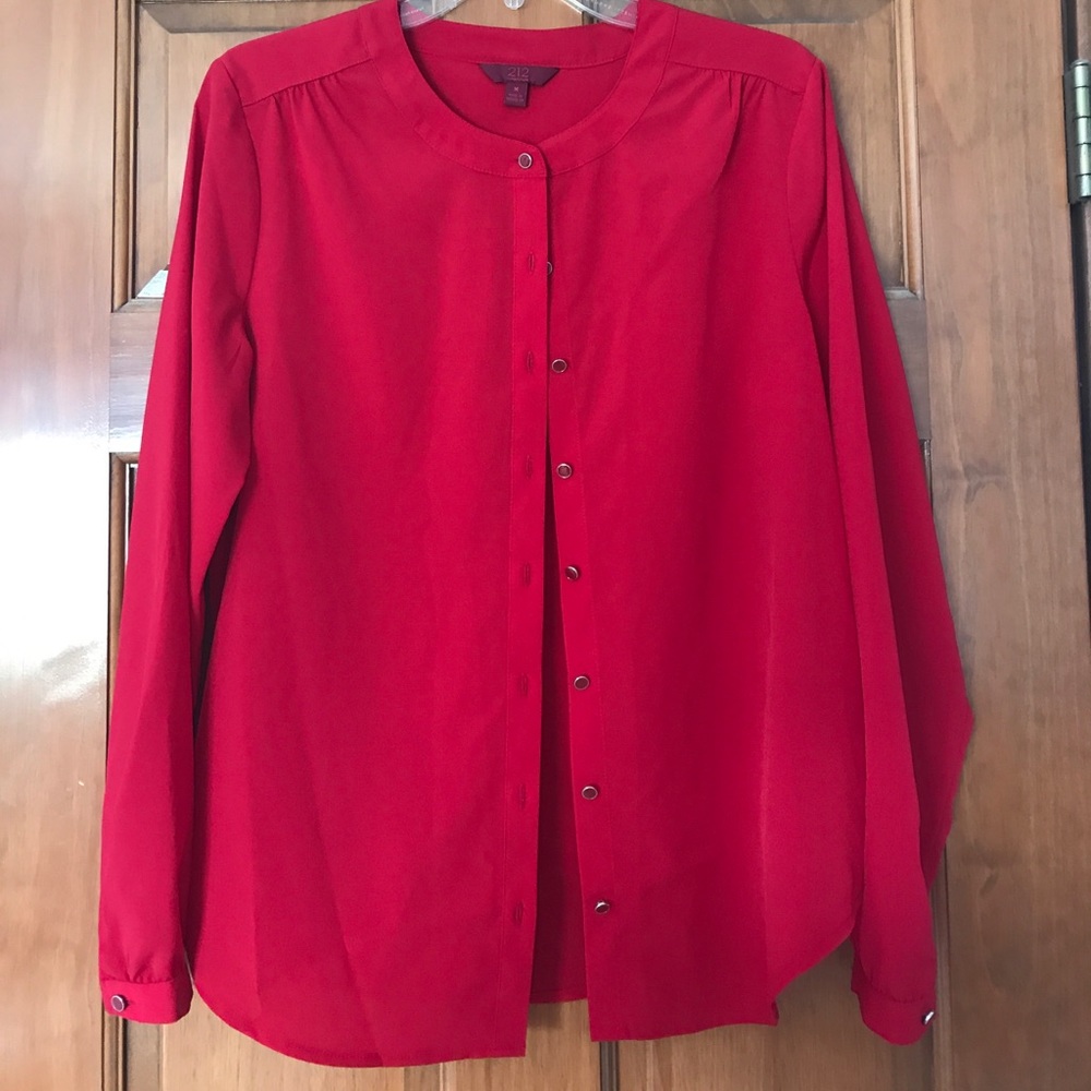 Red button up blouse