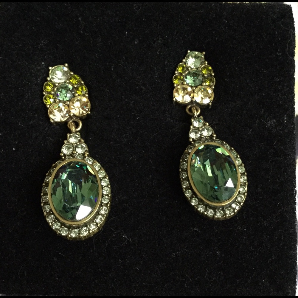 Heidi Daus green crystal pierced drop earrings