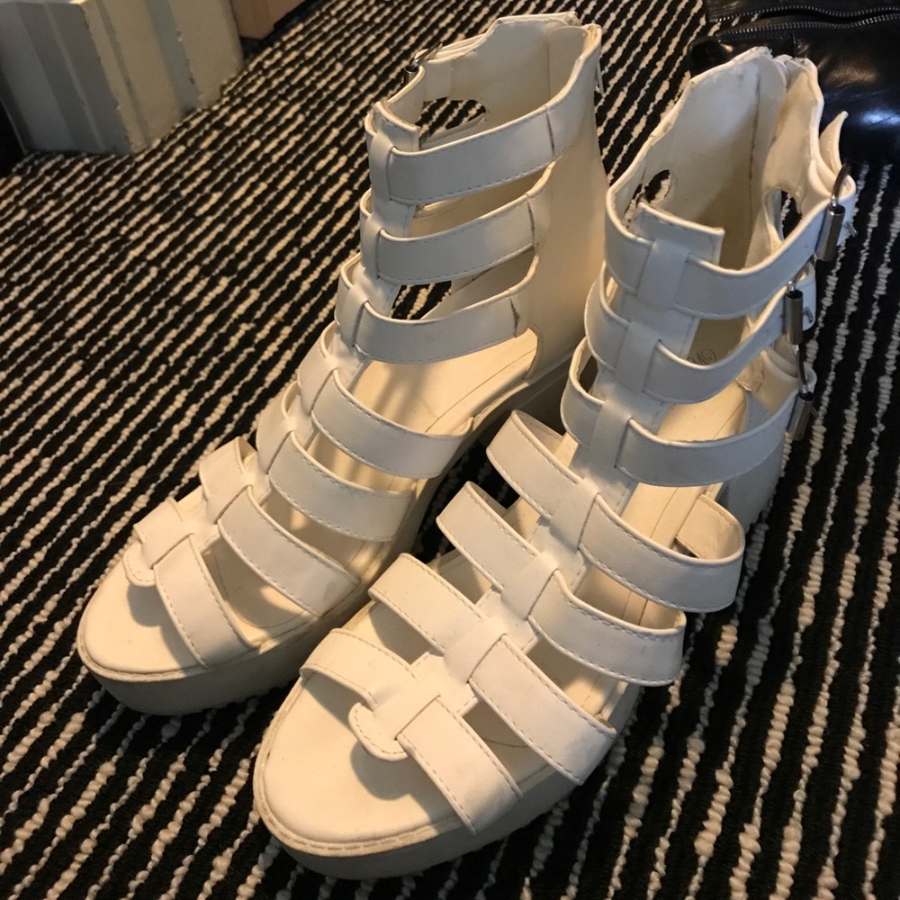 banded white leather sandals