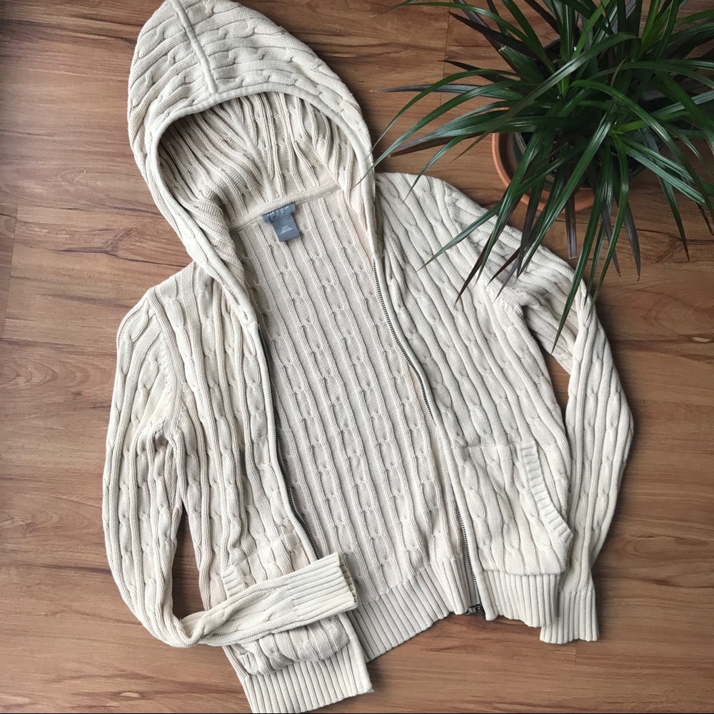 Ann Taylor petite cable knit hooded jacket