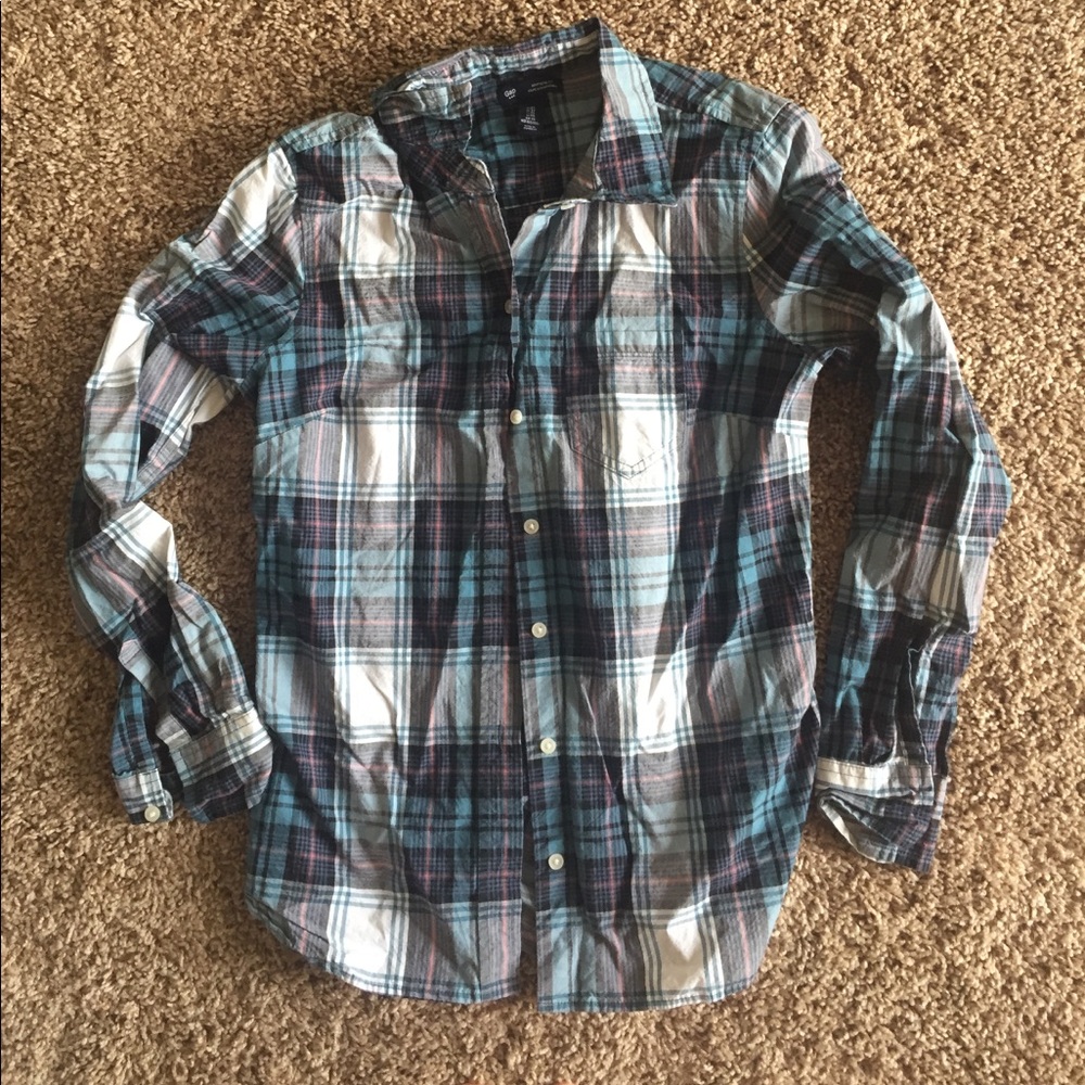 XS Gap boyfriend fit plaid shirt