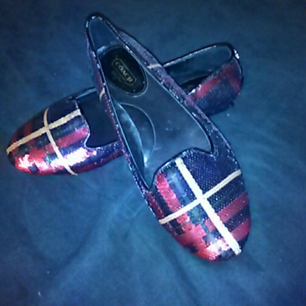 Coach Deborah sequence red plaid flats