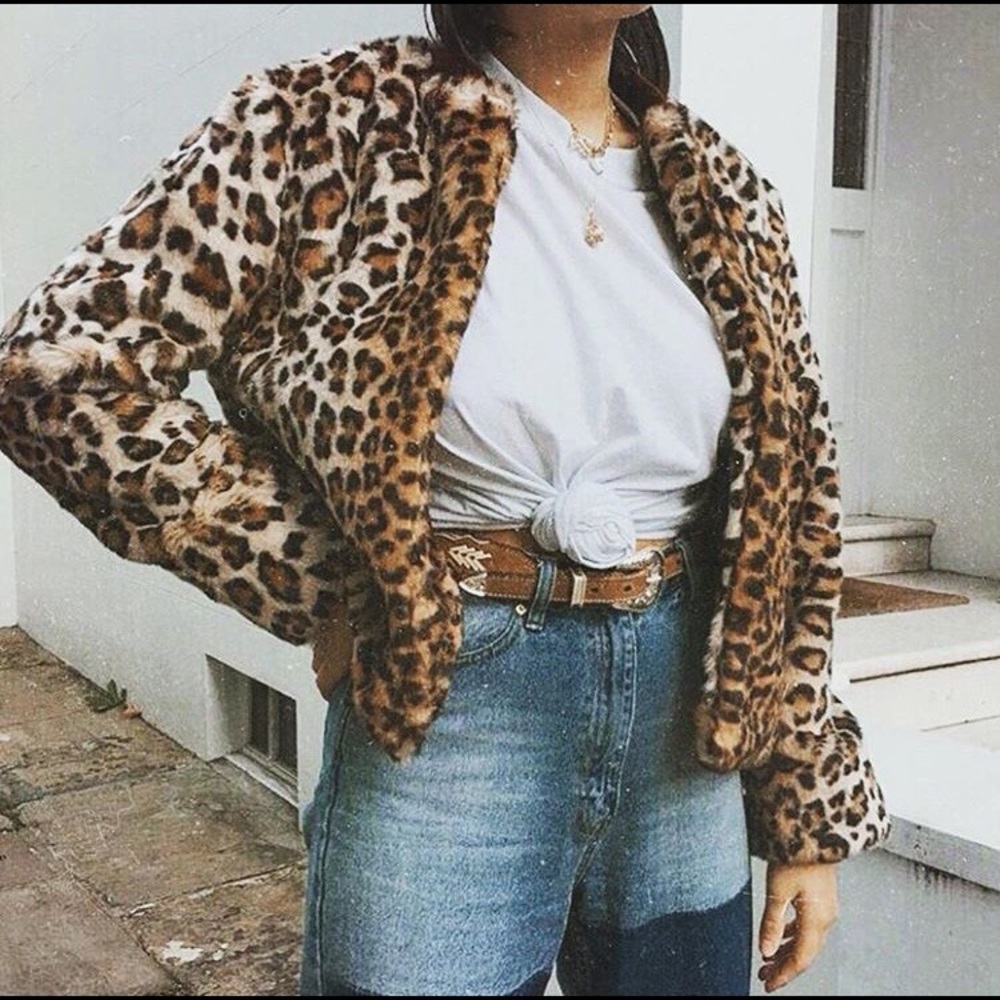 Animal print fluffy jacket
