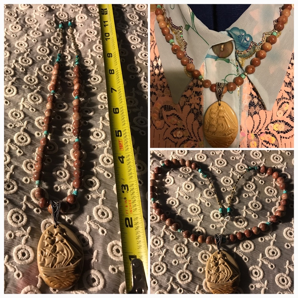 Navajo Beads, Kingman Turquoise Beads with Jasper Necklace