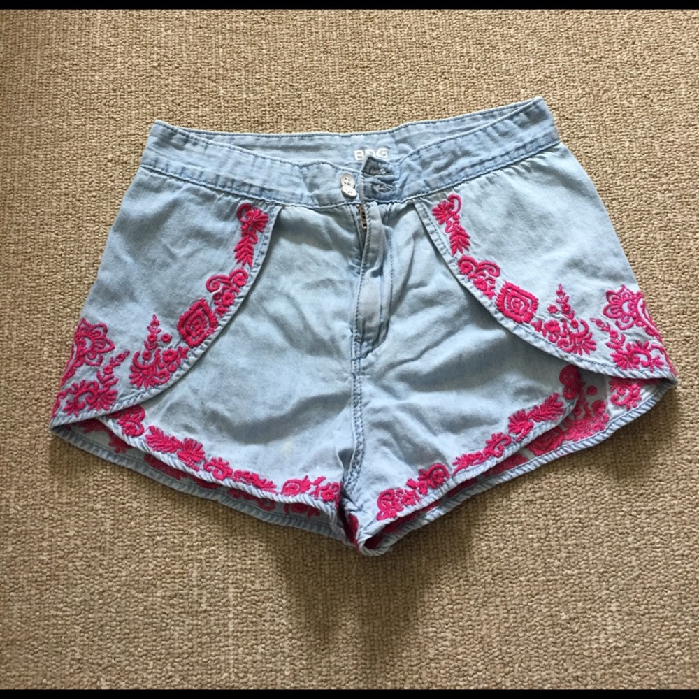 Urban outfitters Embroidered Floral Denim Shorts