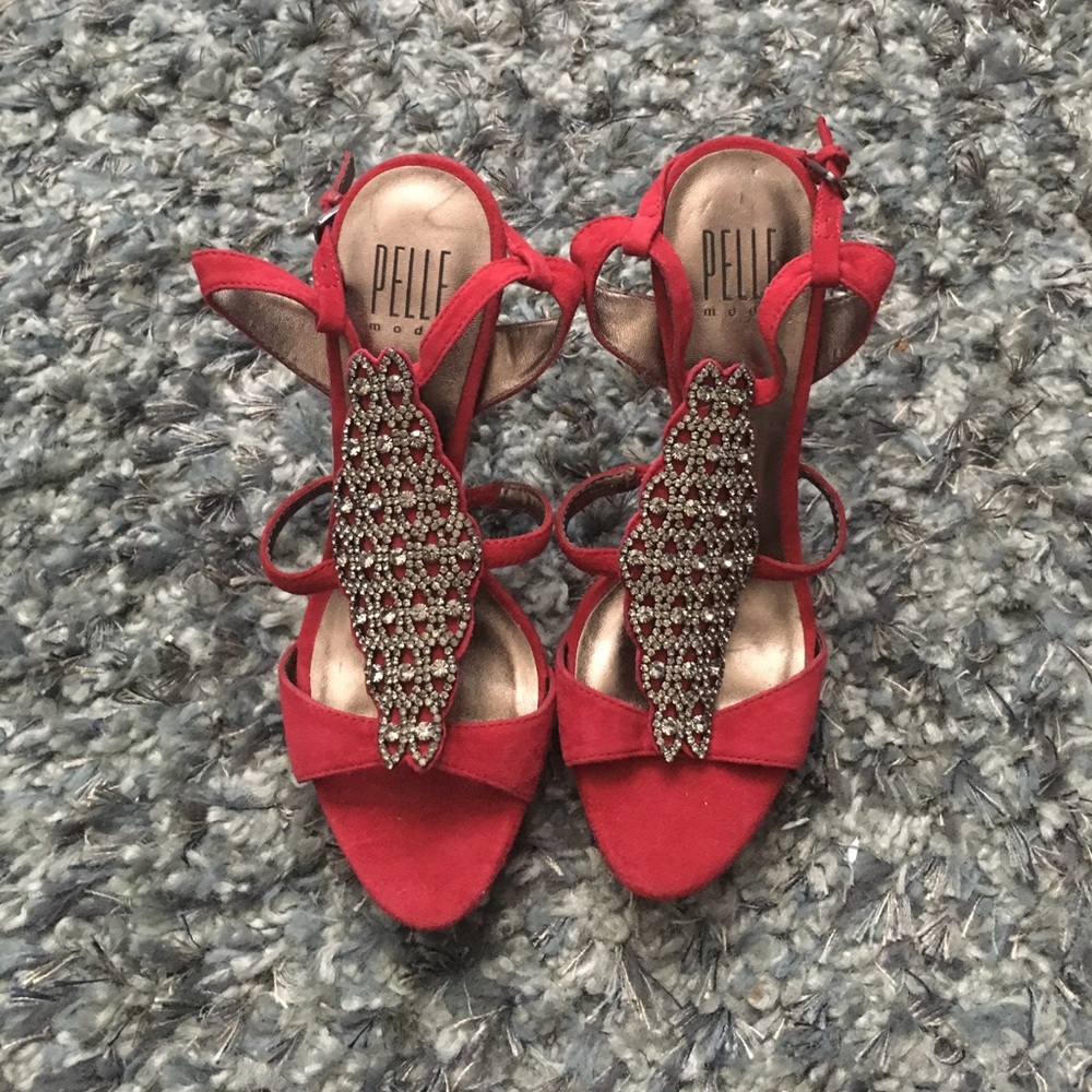 Red sling back heels