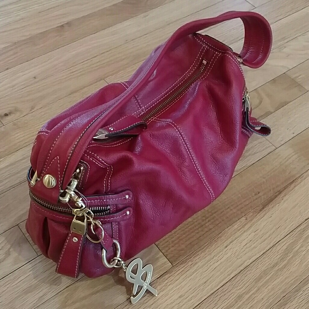 B Makowski Red Leather Shoulder Purse