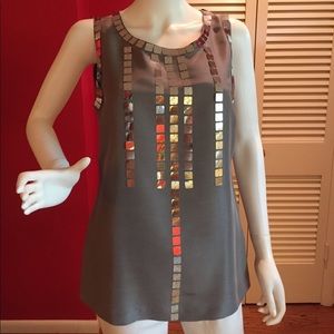 Gray silk Shantung sleeveless top