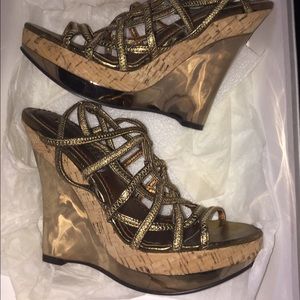 NEW Nine West Mirror Platform Sandals Bronze Sz 5
