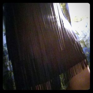 Black Leather Fringe Skirt