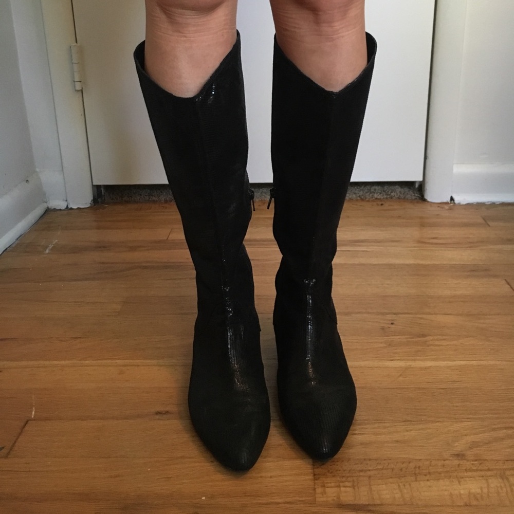 Calvin Klein Black snakeskin Tall Boots w/ wedge