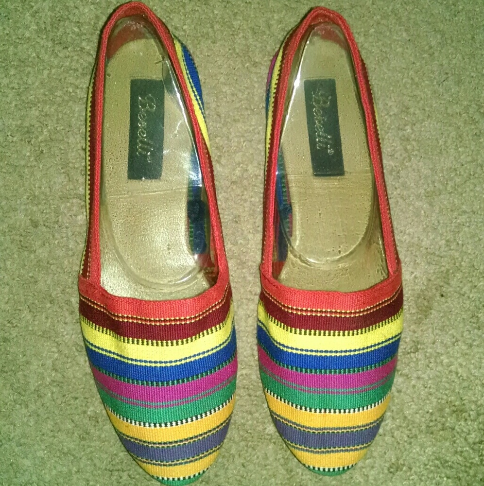 Vintage rare colorful fabric flats slipon shoes