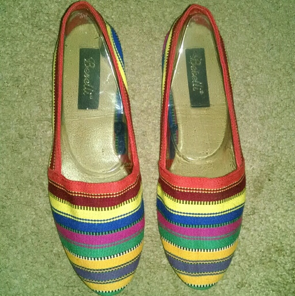 Vintage rare colorful fabric flats slipon shoes - Picture 1 of 3