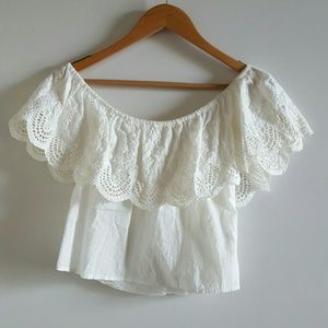 Off the Shoulder Crochet Trim Blouse