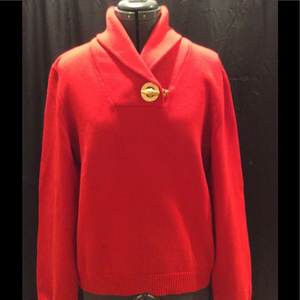Red Ralph Lauren Sweater with gold clasp