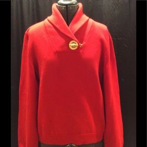 Red Ralph Lauren Sweater with gold clasp