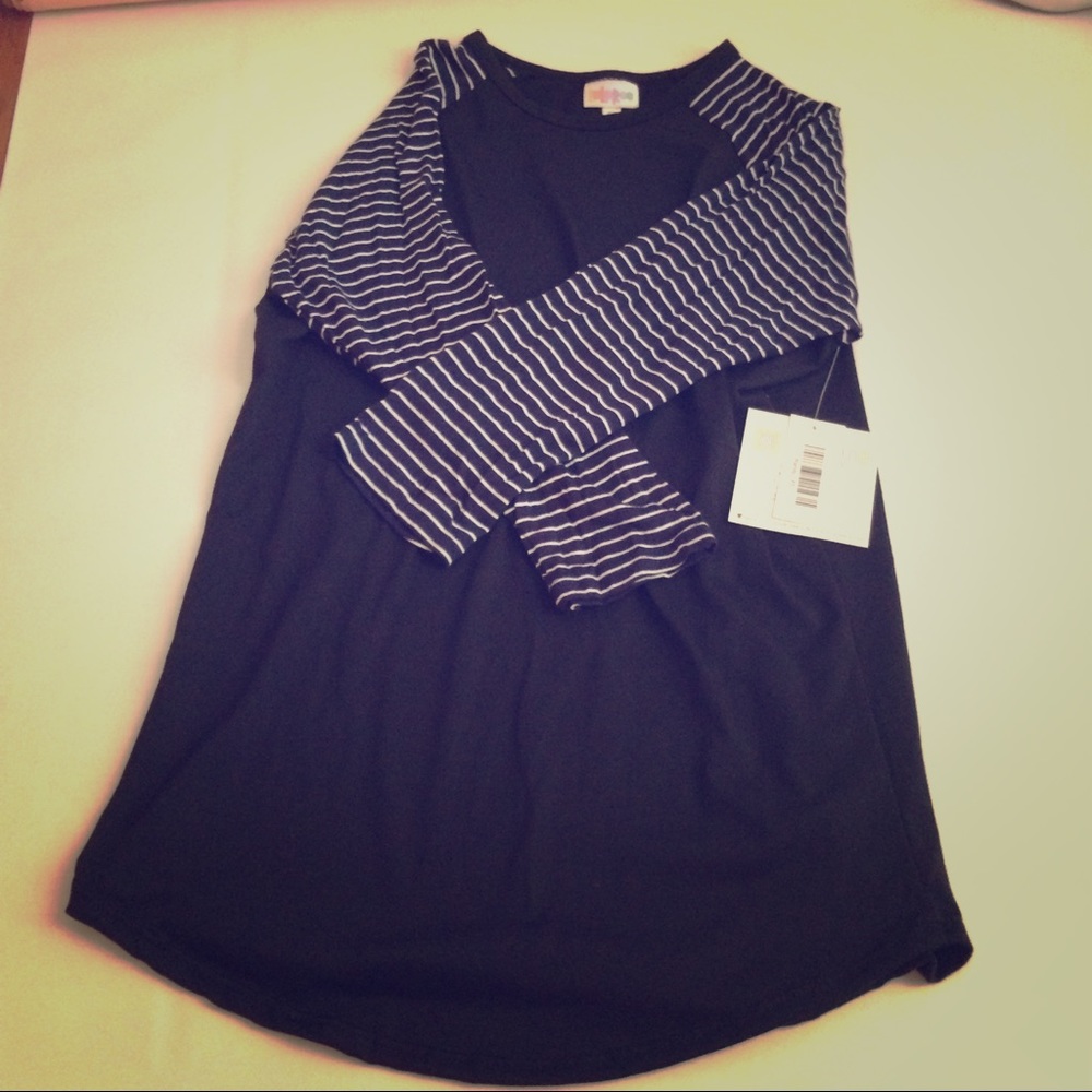 LuLaRoe Randy shirt with striped sleeves