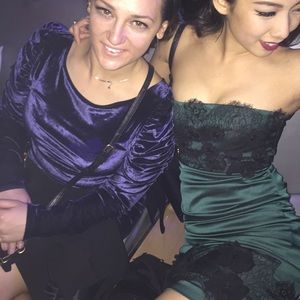 L I E T H Dark Blue Velvet Bodycon Dress