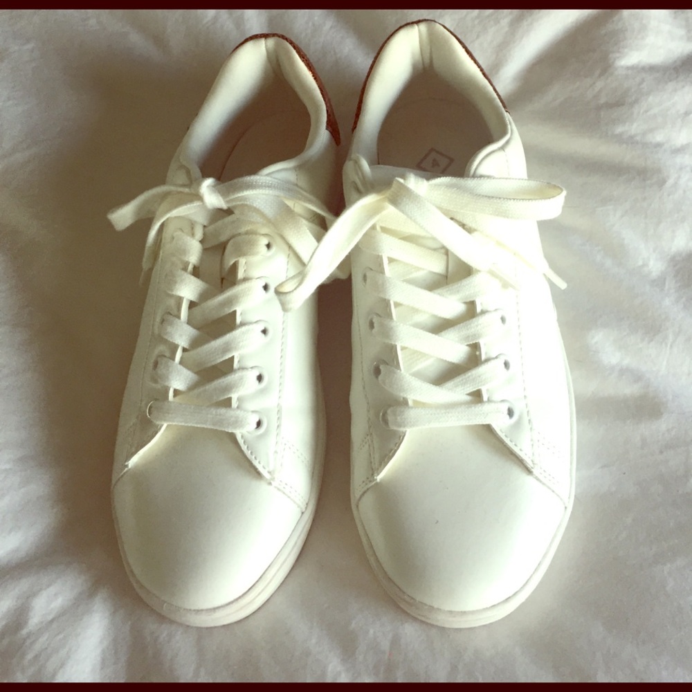 White sneakers with rose gold