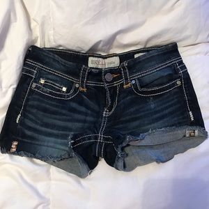 Buckle low rise jean shorts