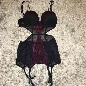 Black & Burgundy Lace Lingerie Merrywidow