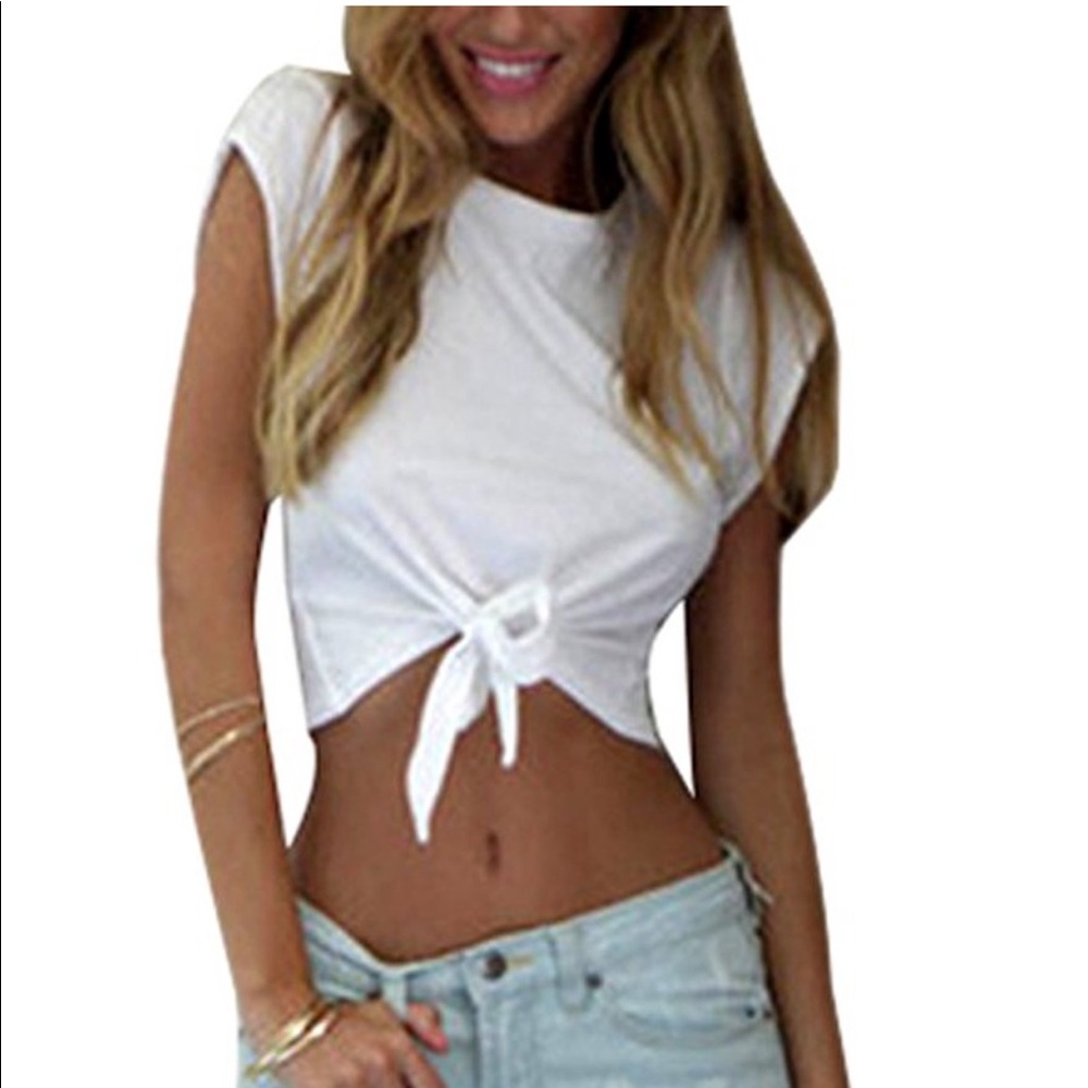 White tie front crop tee