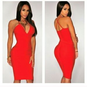 Red bandage midi dress