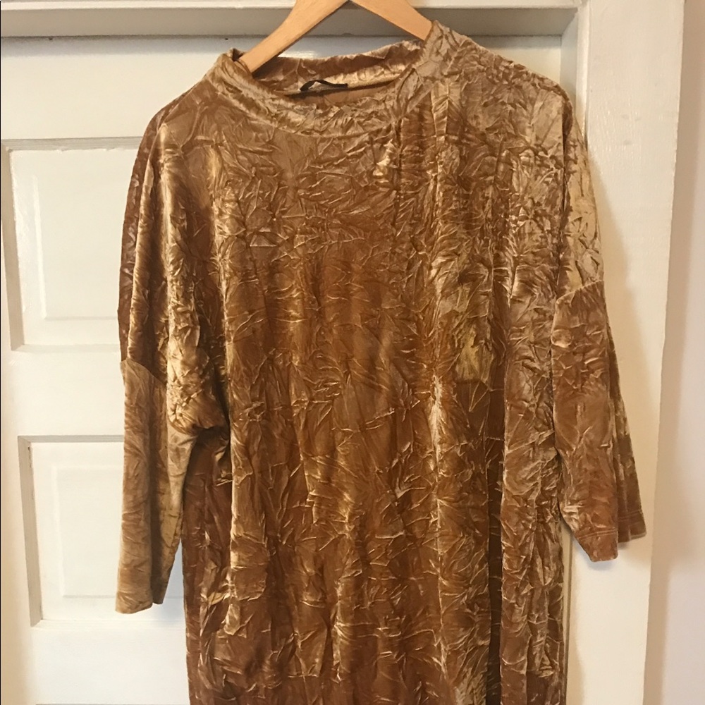 Today only! Zara Velvet Wrinkled Dress Gold XXL