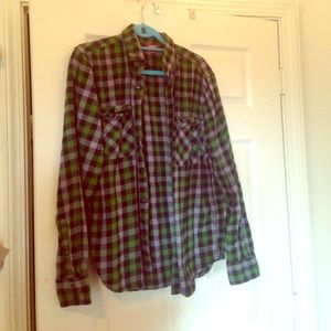 Green, grey, and black checkered oversized flannel
