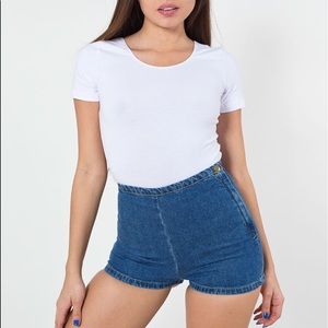 American apparel medium wash denim tap shorts