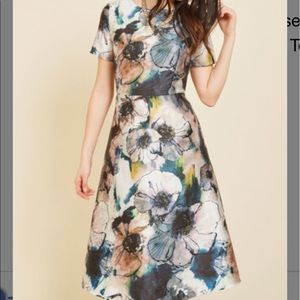 Ivory & Black Floral Surprise Party Honoree Midi