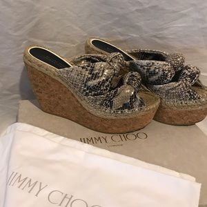 JIMMY CHOO SNAKE SKIN ESPADRILLE WEDGE SANDALS