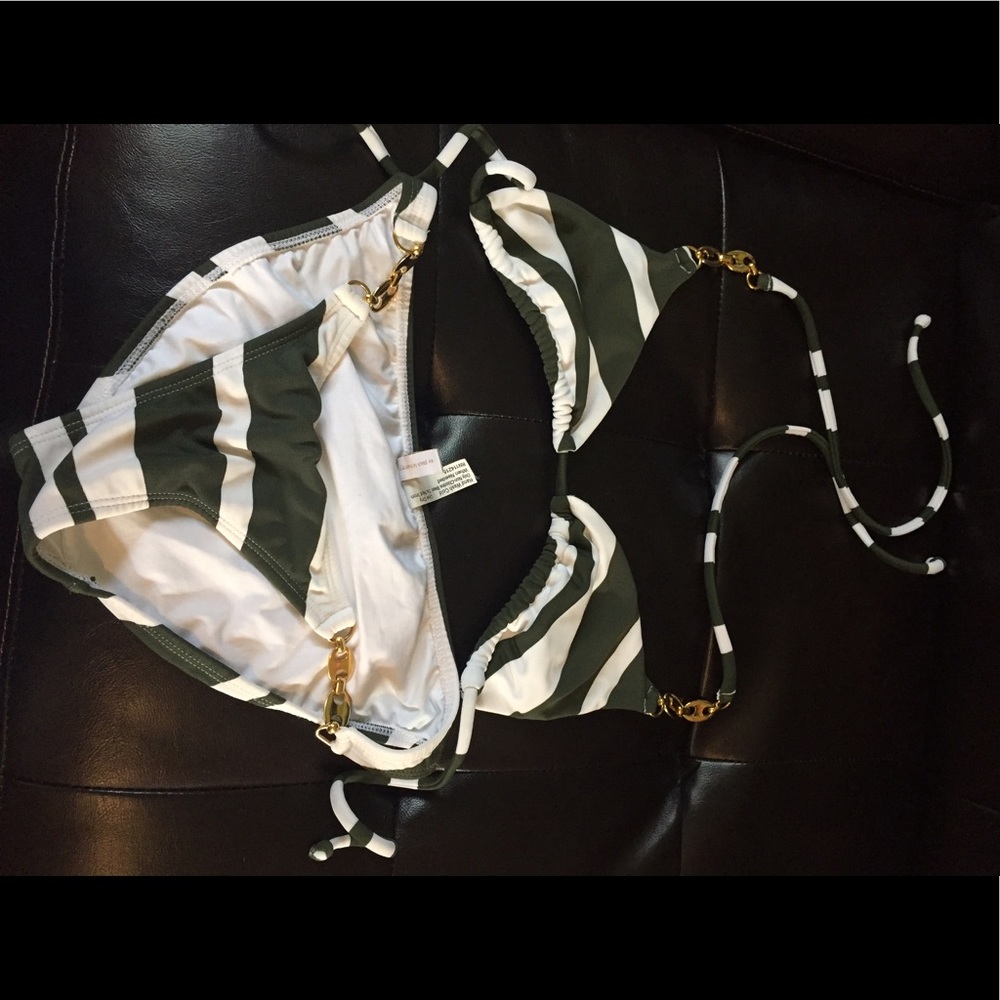 VIX swim suit barely worn green stripes