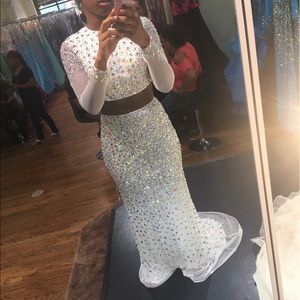 White/Silver Formfitting Two Piece Prom dress