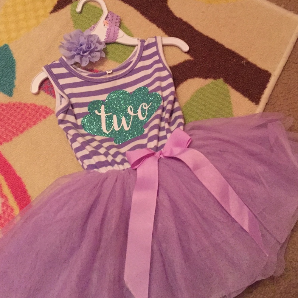 Girls "two" dress with matching headband.