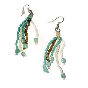 Beaded Turquoise/Bronze/White Dangle Earrings